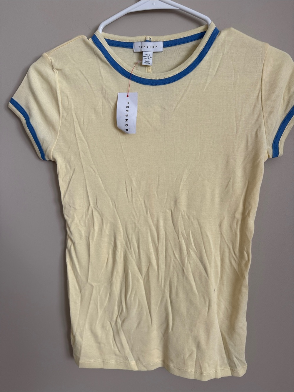 Topshop Pale Yellow Tee with Blue Trim